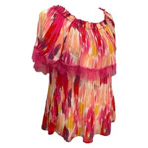 NWT SWEET Spense Pleated On/Off Shoulder Blouse Size Medium Pink Peach White